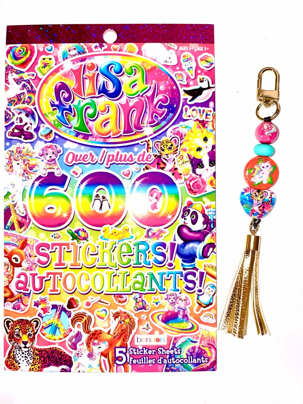 Handmade Lisa Frank Purse Charm & 600 Pack Of Stickers NEW